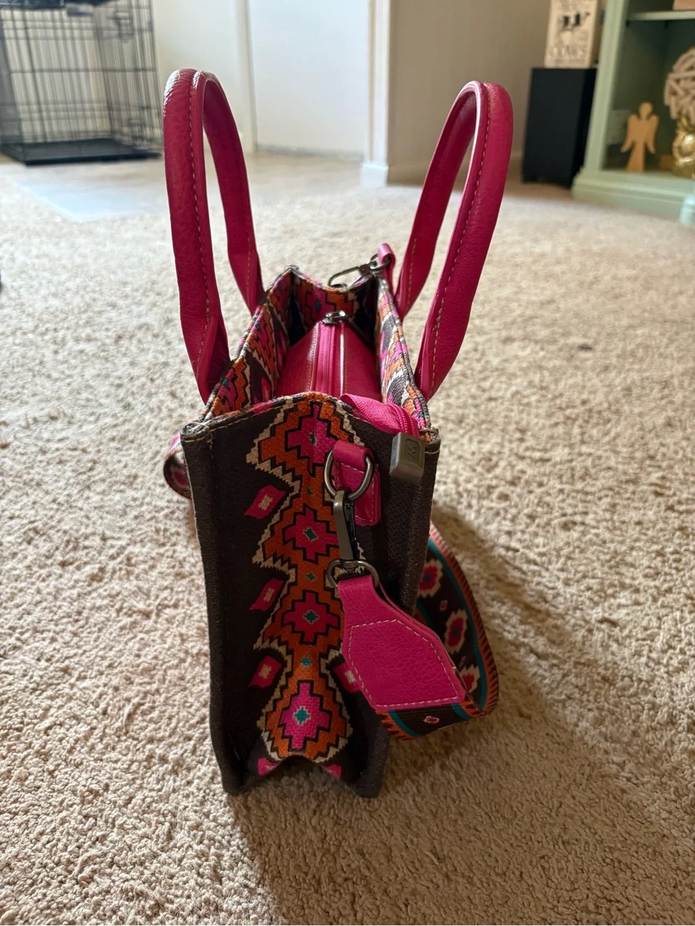Wrangler Pink and Brown Aztec-Pattern Satchel